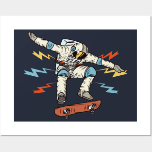 Retro Skateboarding Astronaut Illustration Posters and Art